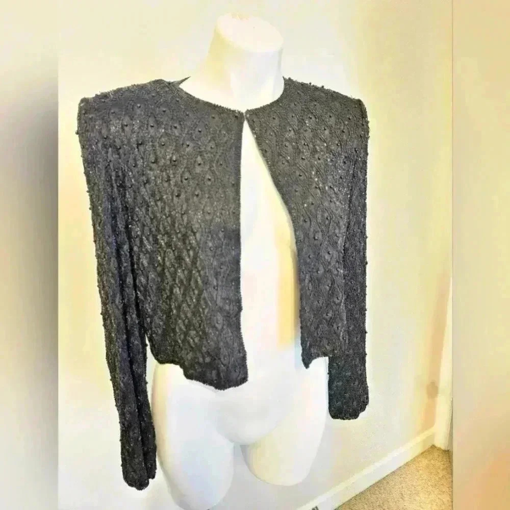 Adrianna Papell Evening Beaded 100% Silk Jacket Size Medium